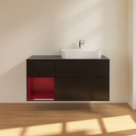 Тумба под раковину Villeroy & Boch Finion 120х50,1 см с подсветкой МДФ черный матовый лак/стекло черное матовое F392HBPD