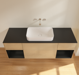 Тумба под раковину Villeroy & Boch Finion 160х50,1 см с подсветкой МДФ шпон дуба/стекло черное матовое G742PDPC