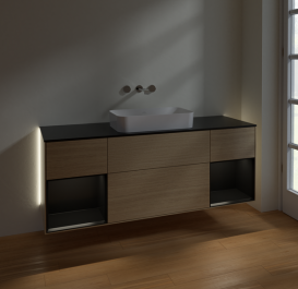 Тумба под раковину Villeroy & Boch Finion 160х50,1 см с подсветкой МДФ шпон дуба/стекло черное матовое G742PDPC