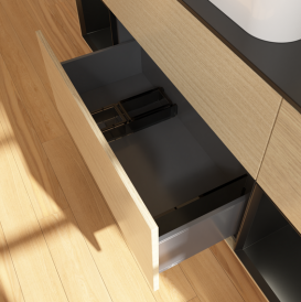 Тумба под раковину Villeroy & Boch Finion 160х50,1 см с подсветкой МДФ шпон дуба/стекло черное матовое G742PDPC