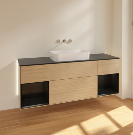 Тумба под раковину Villeroy & Boch Finion 160х50,1 см с подсветкой МДФ шпон дуба/стекло черное матовое G742PDPC