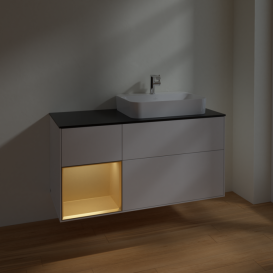 Тумба под раковину Villeroy & Boch Finion 120х50,1 см с подсветкой МДФ глянцевый белый лак/стекло черное матовое F392HFGF