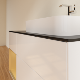 Тумба под раковину Villeroy & Boch Finion 120х50,1 см с подсветкой МДФ глянцевый белый лак/стекло черное матовое F392HFGF