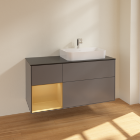 Тумба под раковину Villeroy & Boch Finion 120х50,1 см с подсветкой МДФ антрацит матовый лак/стекло черное матовое F392HFGK