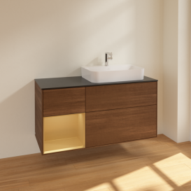 Тумба под раковину Villeroy & Boch Finion 120х50,1 см с подсветкой МДФ шпон грецкого ореха/стекло черное матовое F392HFGN