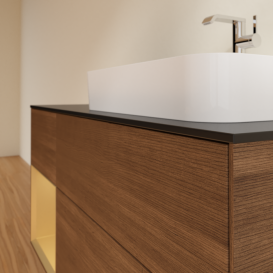 Тумба под раковину Villeroy & Boch Finion 120х50,1 см с подсветкой МДФ шпон грецкого ореха/стекло черное матовое F392HFGN