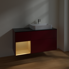 Тумба под раковину Villeroy & Boch Finion 120х50,1 см с подсветкой МДФ пион матовый лак/стекло черное матовое F392HFHB