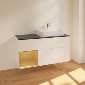 Тумба под раковину Villeroy & Boch Finion 120х50,1 см с подсветкой МДФ белый матовый лак/стекло черное матовое F392HFMT