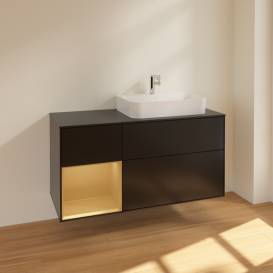 Тумба под раковину Villeroy & Boch Finion 120х50,1 см с подсветкой МДФ черный матовый лак/стекло черное матовое F392HFPD