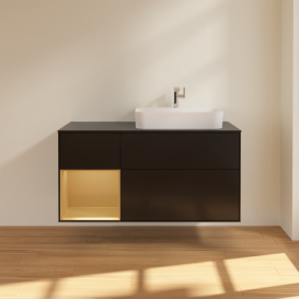 Тумба под раковину Villeroy & Boch Finion 120х50,1 см с подсветкой МДФ черный матовый лак/стекло черное матовое F392HFPD