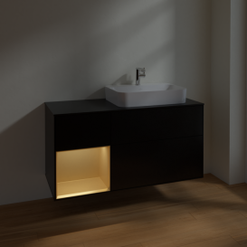 Тумба под раковину Villeroy & Boch Finion 120х50,1 см с подсветкой МДФ черный матовый лак/стекло черное матовое F392HFPD