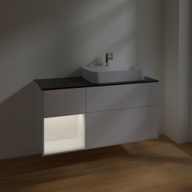 Тумба под раковину Villeroy & Boch Finion 120х50,1 см с подсветкой МДФ глянцевый белый лак/стекло черное матовое F392MTGF