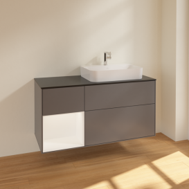 Тумба под раковину Villeroy & Boch Finion 120х50,1 см с подсветкой МДФ антрацит матовый лак/стекло черное матовое F392MTGK