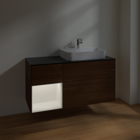 Тумба под раковину Villeroy & Boch Finion 120х50,1 см с подсветкой МДФ шпон грецкого ореха/стекло черное матовое F392MTGN