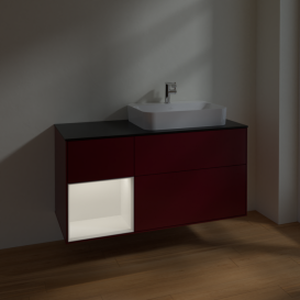 Тумба под раковину Villeroy & Boch Finion 120х50,1 см с подсветкой МДФ пион матовый лак/стекло черное матовое F392MTHB