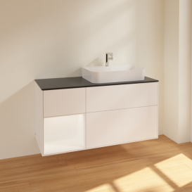 Тумба под раковину Villeroy & Boch Finion 120х50,1 см с подсветкой МДФ белый матовый лак/стекло черное матовое F392MTMT