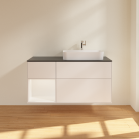 Тумба под раковину Villeroy & Boch Finion 120х50,1 см с подсветкой МДФ белый матовый лак/стекло черное матовое F392MTMT