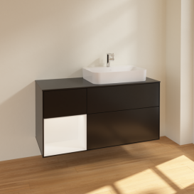 Тумба под раковину Villeroy & Boch Finion 120х50,1 см с подсветкой МДФ черный матовый лак/стекло черное матовое F392MTPD