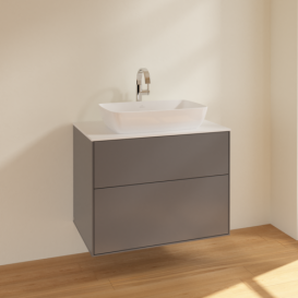 Тумба під раковину Villeroy & Boch Finion 80х50,1 см МДФ антрацит матовий лак/скло біле матове F75100GK