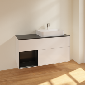 Тумба під раковину Villeroy & Boch Finion 120х50,1 см із підсвічуванням МДФ білий глянцевий лак/скло чорне матове F392PDGF