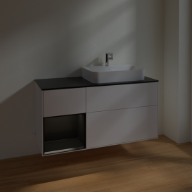 Тумба під раковину Villeroy & Boch Finion 120х50,1 см із підсвічуванням МДФ білий глянцевий лак/скло чорне матове F392PDGF