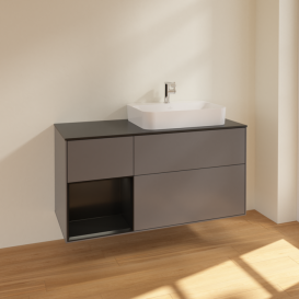 Тумба под раковину Villeroy & Boch Finion 120х50,1 см с подсветкой МДФ антрацит матовый лак/стекло черное матовое F392PDGK