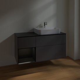 Тумба под раковину Villeroy & Boch Finion 120х50,1 см с подсветкой МДФ антрацит матовый лак/стекло черное матовое F392PDGK