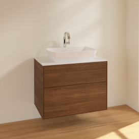 Тумба под раковину Villeroy & Boch Finion 80х50,1 см МДФ шпон грецкого ореха/стекло белое матовое F75100GN