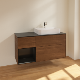 Тумба под раковину Villeroy & Boch Finion 120х50,1 см с подсветкой МДФ шпон грецкого ореха/стекло черное матовое F392PDGN