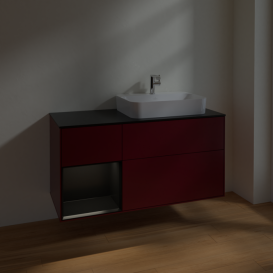 Тумба под раковину Villeroy & Boch Finion 120х50,1 см с подсветкой МДФ пион матовый лак/стекло черное матовое F392PDHB