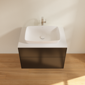 Тумба под раковину Villeroy & Boch Finion 80х50,1 см МДФ черный матовый лак/стекло белое матовое F75100PD