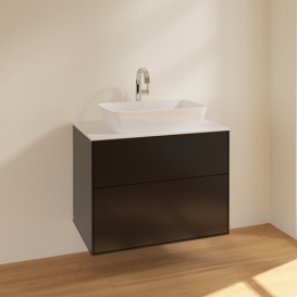 Тумба под раковину Villeroy & Boch Finion 80х50,1 см МДФ черный матовый лак/стекло белое матовое F75100PD