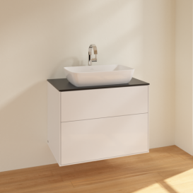 Тумба под раковину Villeroy & Boch Finion 80х50,1 см МДФ глянцевый белый лак/стекло черное матовое F75200GF