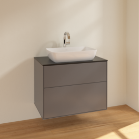 Тумба под раковину Villeroy & Boch Finion 80х50,1 см МДФ антрацит матовый лак/стекло черное матовое F75200GK