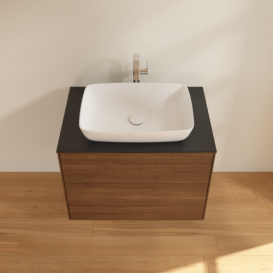 Тумба под раковину Villeroy & Boch Finion 80х50,1 см МДФ шпон грецкого ореха/стекло черное матовое F75200GN