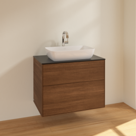 Тумба под раковину Villeroy & Boch Finion 80х50,1 см МДФ шпон грецкого ореха/стекло черное матовое F75200GN