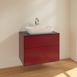 Тумба под раковину Villeroy & Boch Finion 80х50,1 см МДФ пион матовый лак/стекло черное матовое F75200HB