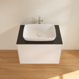 Тумба под раковину Villeroy & Boch Finion 80х50,1 см МДФ белый матовый лак/стекло черное матовое F75200MT