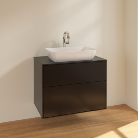 Тумба под раковину Villeroy & Boch Finion 80х50,1 см МДФ черный матовый лак/стекло черное матовое F75200PD