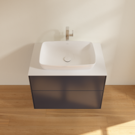 Тумба под раковину Villeroy & Boch Finion 80х50,1 см МДФ темно-синий матовый лак/стекло белое матовое F75100HG