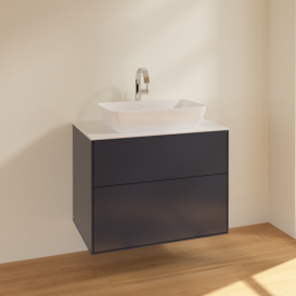 Тумба под раковину Villeroy & Boch Finion 80х50,1 см МДФ темно-синий матовый лак/стекло белое матовое F75100HG