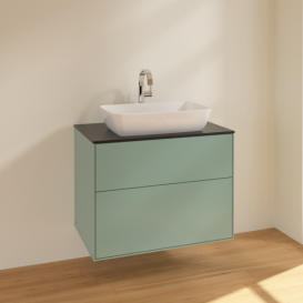 Тумба под раковину Villeroy & Boch Finion 80х50,1 см МДФ оливковый матовый лак/стекло черное матовое F75200GM