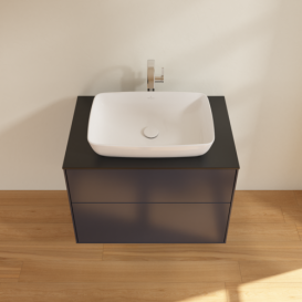 Тумба под раковину Villeroy & Boch Finion 80х50,1 см МДФ темно-синий матовый лак/стекло черное матовое F75200HG