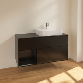 Тумба под раковину Villeroy & Boch Finion 120х50,1 см с подсветкой МДФ черный матовый лак/стекло черное матовое F392PDPD