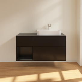 Тумба под раковину Villeroy & Boch Finion 120х50,1 см с подсветкой МДФ черный матовый лак/стекло черное матовое F392PDPD