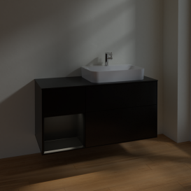 Тумба под раковину Villeroy & Boch Finion 120х50,1 см с подсветкой МДФ черный матовый лак/стекло черное матовое F392PDPD
