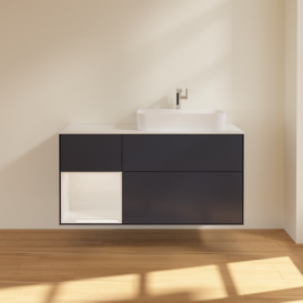 Тумба под раковину Villeroy & Boch Finion 120х50,1 см с подсветкой МДФ темно-синий матовый лак/стекло белое матовое F391GFHG