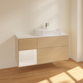 Тумба под раковину Villeroy & Boch Finion 120х50,1 см с подсветкой МДФ шпон дуба/стекло белое матовое F391GFPC