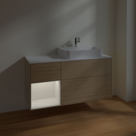 Тумба под раковину Villeroy & Boch Finion 120х50,1 см с подсветкой МДФ шпон дуба/стекло белое матовое F391GFPC