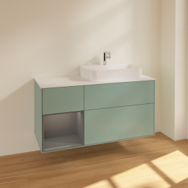 Тумба под раковину Villeroy & Boch Finion 120х50,1 см с подсветкой МДФ оливковый матовый лак/стекло белое матовое F391GKGM